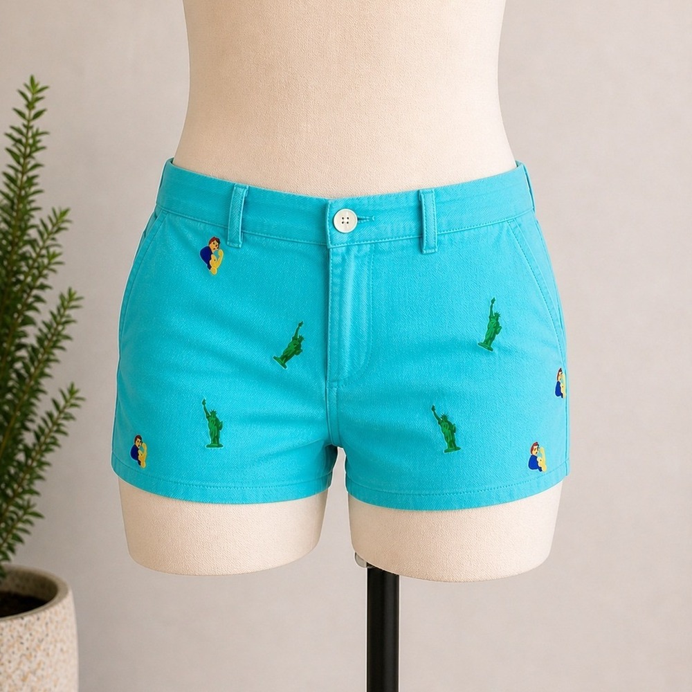 Chubbies Womens Shorts Size 4 Blue‎ Rosie Riveter Statue of Liberty Embroidered